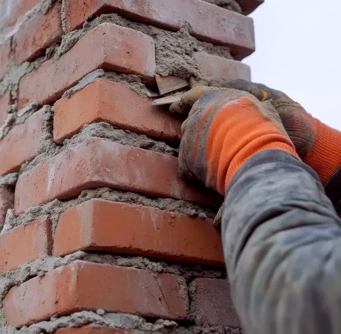 Fresh mortar in weathered brick